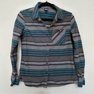 Patagonia Gray and Teal Striped Button Down Shirt